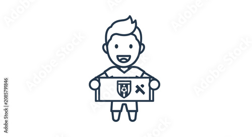 Man holding a sports club banner enthusiastically on an isolated white background.