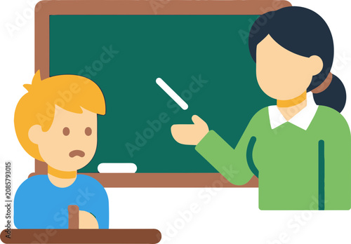 Quadro su tela Teacher pointing at confused student in front of blackboard, education concept i