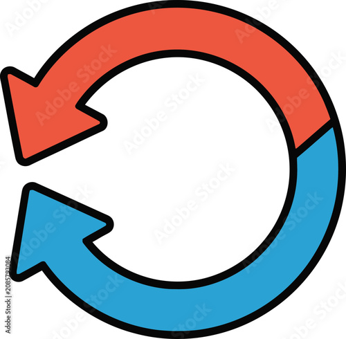 Konstfotografi Circular Arrows Symbol: Refresh, Repeat, Cycle, Reboot, Reload, Red Blue