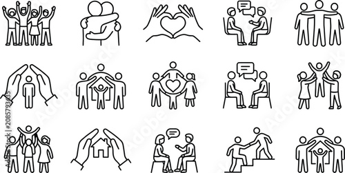 Tableau sur toile Line icons of people helping each other
