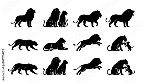 Canvas Print Lion Silhouettes Collection: Majestic Big Cats in Various Poses, Vector Art for