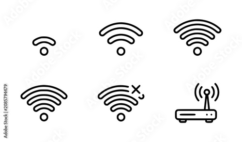 Tableau sur toile Minimal Black Line WiFi Signal Icon Set with Wireless Network Strength Indicator