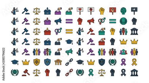 Fotografía Social Justice and Human Rights Vector Icon Set, diverse collection of equality,
