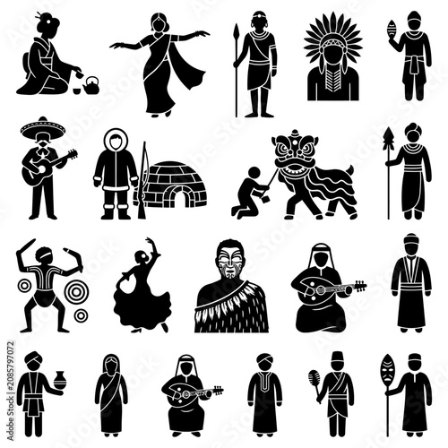 cultural diversity icons showcasing global peoples traditions and ethnicities representing a multicultural world community