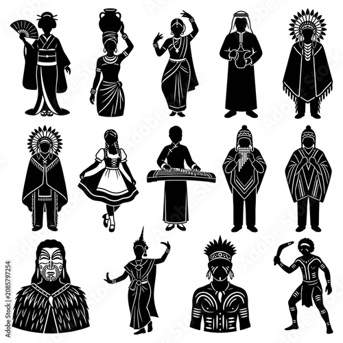 world cultures diverse people in traditional costumes representing global ethnic groups and human diversity