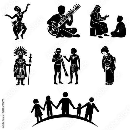 cultural diversity illustration with people representing various global cultures and traditions symbolizing international unity and human connection.