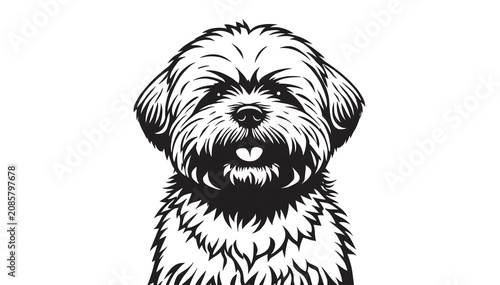 Lhasa Apso dog head in bold line art on white background