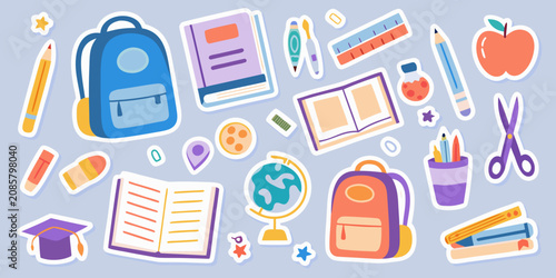 Fotografie School Supplies Illustration With Backpacks Books And Stationery
