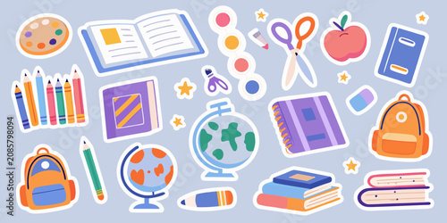 Foto School Supplies Vector Illustration With Colorful Educational Items