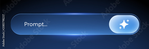 Obraz na plátne Futuristic modern glow blue AI prompt search bar with sparkle star button
