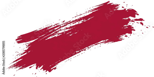 Crimson red brush stroke with splatter effects against white background vector