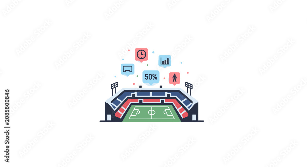 Fototapeta premium Illustration of a modern sports stadium with digital screens.