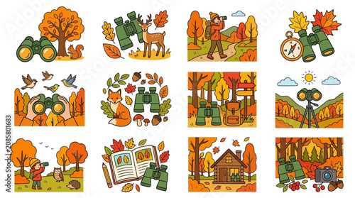 Canvas Print Autumn Forest Wildlife Observation Collection: Binoculars, Animals, Nature Scene