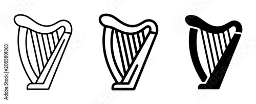Cuadro en lienzo Irish Harp Icons, Musical Instrument Symbols, Celtic Stringed Instrument Graphic