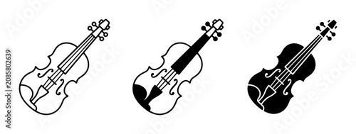 Schilderij op canvas Violin Icons Set, Classic String Instrument Vector Graphics, Musical Performance