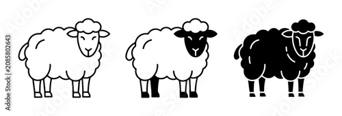 Fotografija Sheep Icons, Vector Graphics, Farm Animals, Livestock, Black and White Illustrat