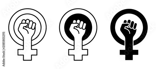 Feminism Symbols, Female Power Fist Icons, Gender Equality Vector Graphics