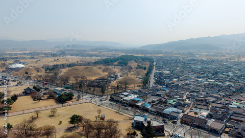 Tumuli Park seen from above in Gyeongju, South Korea