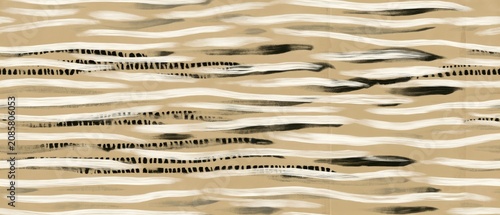 Seamless Abstract Hand-Painted Black and White Brush Pattern on Warm Neutral Paper