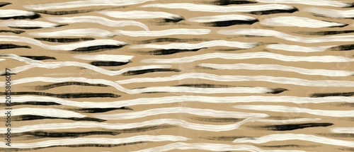 Seamless Abstract Hand-Painted Black and White Brush Pattern on Warm Neutral Paper