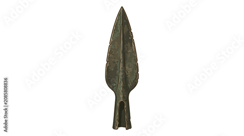 Konstfotografi Ancient bronze arrowhead with green patina on white background, 006b artifact cl