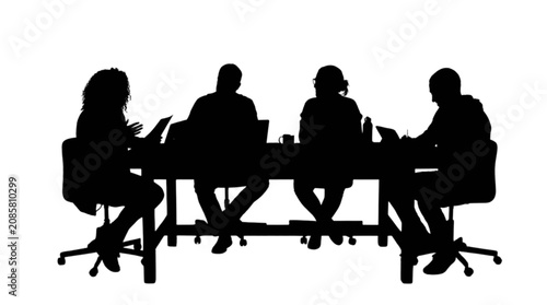 Business meeting silhouette four professionals collaborating at conference table