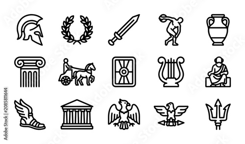 Photos Ancient Roman and Greek Mythology Icons, historical civilization vector symbols,