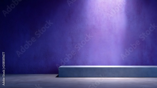 Modern minimal blue and purple gradient textured wall with smooth surface and simple gray platform