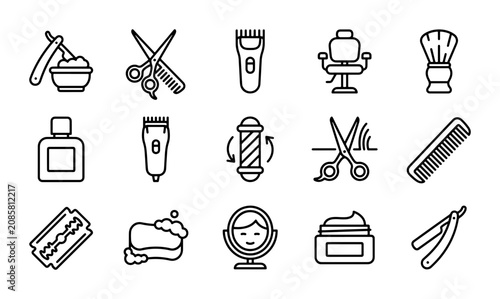 Tableau sur toile Barbershop Tools Vector Icon Set, Hairdressing Equipment, Shaving Supplies, Groo