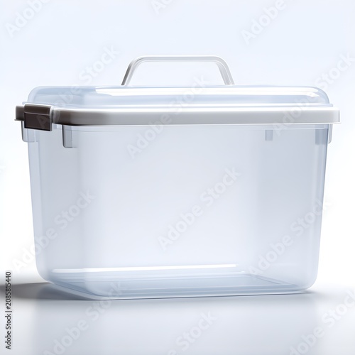 Clear plastic storage box with a handle and lid for home organization