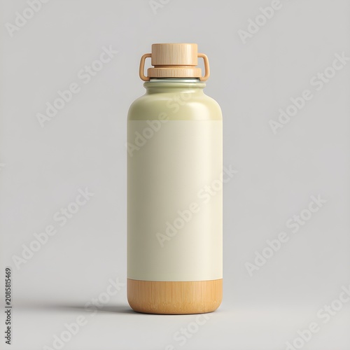 Reusable metal water bottle with a wooden lid and base