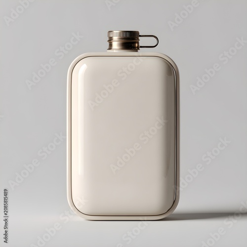 Cream colored metal pocket flask for alcohol