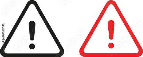 Photos Black and Red Triangular Warning Sign Outline Set with Exclamation Mark Vector I