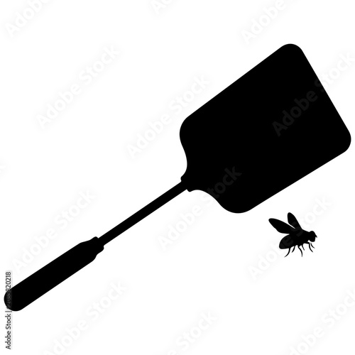 Close-up of a fly swatter hitting a fly in black and white, high contrast image