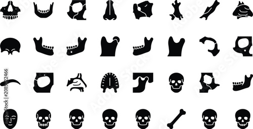 Canvastavla Black and white ancient hieroglyphic symbols and skull icons set