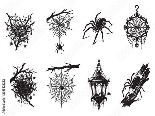 Halloween Spider and Web Elements Set
