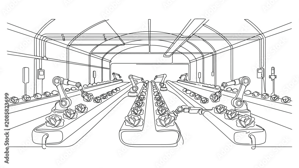 Fototapeta premium Industrial robotic arm assembly line in a factory manufacturing facility