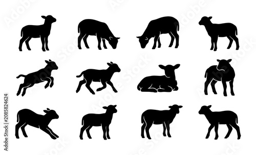 Fotografija Sheep Silhouettes Collection, Farm Animals Vector Icons, Livestock Icons for Agr