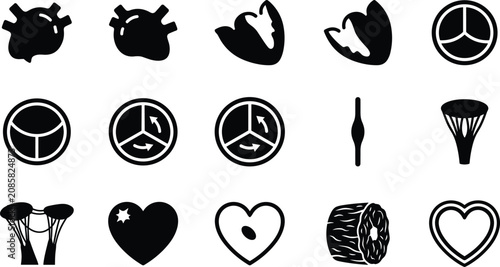 Photos Black and white heart-shaped icons with different styles and patterns