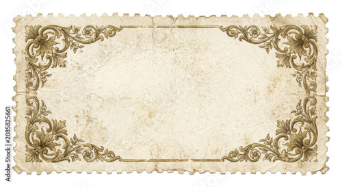 Vintage Postage Stamp Frame with Ornate Floral Border in Antique Style