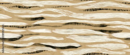 Seamless Abstract Hand-Painted Black and White Brush Pattern on Warm Neutral Paper
