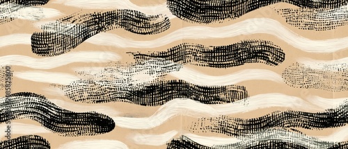 Seamless Abstract Hand-Painted Black and White Brush Pattern on Warm Neutral Paper