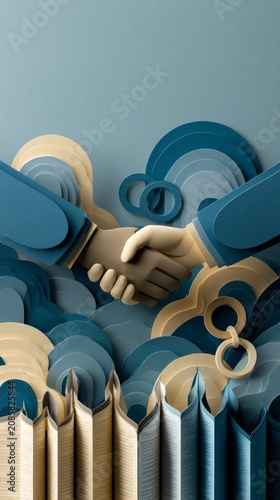 Abstract illustration of a handshake between two figures