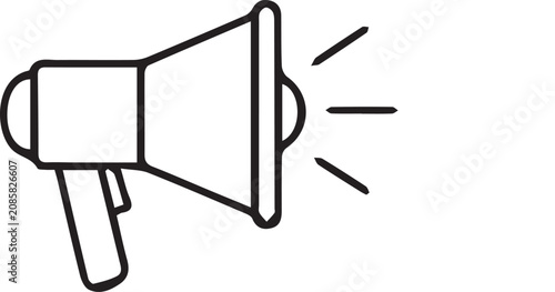 Minimalist megaphone line icon vector, black outline bullhorn symbol for marketing and news alerts, simple loudspeaker illustration for digital communication
