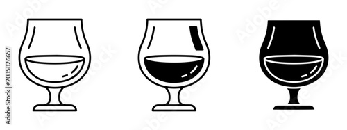 Tableau sur toile Brandy Snifter Glass Icons: Outline, Filled, Silhouette Variations for Drink Gra