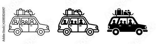 Canvastavla Family Road Trip Icons, Car Travel Vector Set, Vacation Journey Graphics