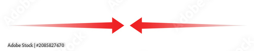 White and red gradient large arrows left and right pointing. Arrows transfer symbol. Arrow icons with long tapered shape for navigation and direction. Vector illustration.