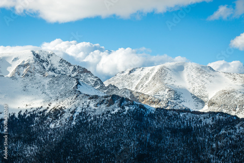 Snow covered mountains in winter at Rocky Mountain National Park