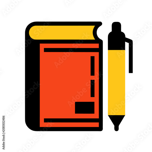 illustration of  pen and book on white background.