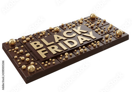 Chocolate bar with gold candy spheres isolated on transparent